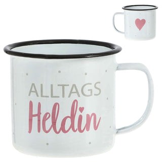 Kaffeebecher 6er Set 'Slogan' 9x8cm Metall 6 Sprüche Becher Tasse 350 ml Teetasse Henkelbecher