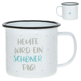 Kaffeebecher 6er Set 'Slogan' 9x8cm Metall 6 Sprüche Becher Tasse 350 ml Teetasse Henkelbecher
