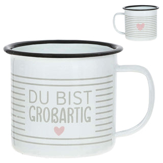 Kaffeebecher 6er Set 'Slogan' 9x8cm Metall 6 Sprüche Becher Tasse 350 ml Teetasse Henkelbecher