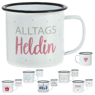 Kaffeebecher 6er Set 'Slogan' 9x8cm Metall 6 Sprüche Becher Tasse 350 ml Teetasse Henkelbecher