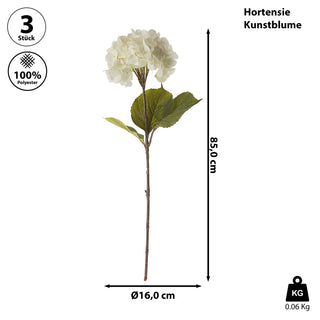 Hortensie künstlich 3er Set ca. H85cm weiß Kunststoff Polyester Kunstblumen Blumen Dekoblumen langstielig