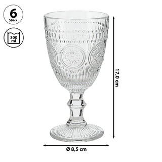 Weinglas 6er Set 'Mandala' Ø8,5x17cm 300ml Glas klar Stielglas Ornamente Getränkegläser Gläserset Trinkglas