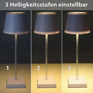 LED Tischleuchte weiß 17 LEDs 8,5x32cm ABS PS Touchfunktion batteriebetrieben warmweiß 3 Helligkeitsstufen 25 Lumen Tischbeleuchtung