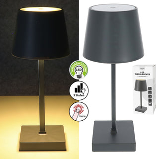 LED Tischleuchte grau / anthrazit 17 LEDs 8,5x32cm ABS PS Touchfunktion batteriebetrieben warmweiß 3 Helligkeitsstufen 7 Lumen Tischbeleuchtung