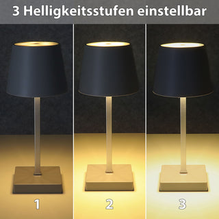 LED Tischleuchte grau / anthrazit 17 LEDs 8,5x32cm ABS PS Touchfunktion batteriebetrieben warmweiß 3 Helligkeitsstufen 7 Lumen Tischbeleuchtung