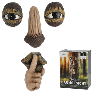 Baumgesicht Waldgeist Ruhe-Geste 4teilig Polyresin naturfarben Nase Augen Mund Baumdeko Gartendeko Zauberwald Geist Gesicht