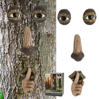 Baumgesicht Waldgeist Ruhe-Geste 4teilig Polyresin naturfarben Nase Augen Mund Baumdeko Gartendeko Zauberwald Geist Gesicht