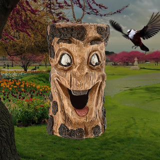 Vogelhaus zum Aufhängen Waldgeist 11x21cm naturfarben braun Polyresin Vogelkasten Veranda Balkon Futterstation