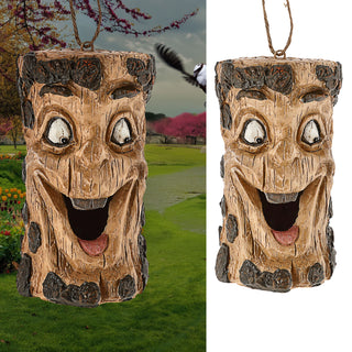 Vogelhaus zum Aufhängen Waldgeist 11x21cm naturfarben braun Polyresin Vogelkasten Veranda Balkon Futterstation