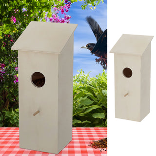 Vogelhaus 9x22x9cm naturfarben Kiefer Nistkasten Futterhaus individuell bemalbar verzierbar zum Aufstellen oder Hängen