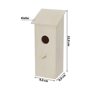 Vogelhaus 9x22x9cm naturfarben Kiefer Nistkasten Futterhaus individuell bemalbar verzierbar zum Aufstellen oder Hängen