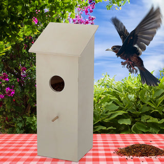 Vogelhaus 9x22x9cm naturfarben Kiefer Nistkasten Futterhaus individuell bemalbar verzierbar zum Aufstellen oder Hängen