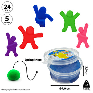 Springknete Display 24 Stück 20 Gramm rot rosa blau lila grün Knete Spielzeug Hüpfknete Kinderknete zum Modellieren