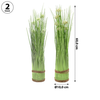 Kunstblume Grasbündel 2er Set 10x60cm Kunststoff Kordel Kunstgras Kunstpflanze Ziergras Deko-Gras