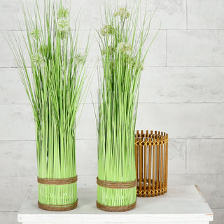 Kunstblume Grasbündel 2er Set 10x60cm Kunststoff Kordel Kunstgras Kunstpflanze Ziergras Deko-Gras