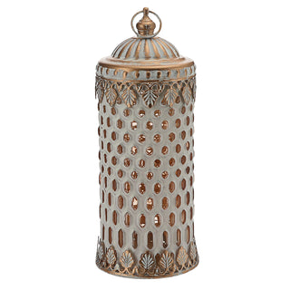 LED Leuchte orientalische Ornamente Glas Ø7,5cm H20cm weiß-gold Windlicht 5 LEDs batteriebetrieben