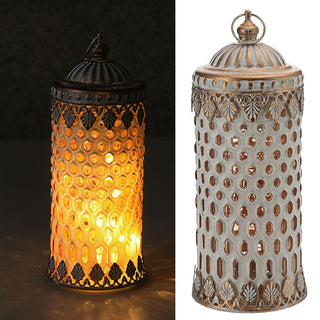 LED Leuchte orientalische Ornamente Glas Ø7,5cm H20cm weiß-gold Windlicht 5 LEDs batteriebetrieben