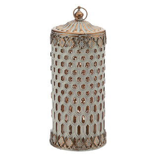 LED Leuchte orientalische Ornamente Glas Ø9cm H22cm weiß-gold Windlicht 5 LEDs batteriebetrieben