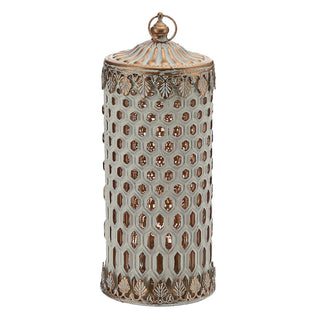 LED Leuchte orientalische Ornamente Glas Ø9cm H22cm weiß-gold Windlicht 5 LEDs batteriebetrieben