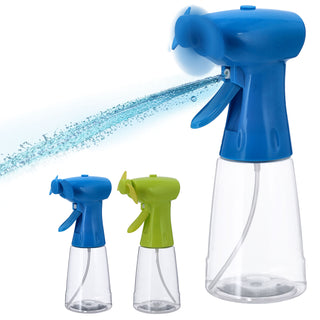 Handventilator Wassersprüher 2er Set 250 ml 22x8cm blau Farben batteriebetrieben Sprühventilator Ventilator Lufterfrischer
