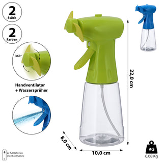 Handventilator Wassersprüher 2er Set 250 ml 22x8cm blau Farben batteriebetrieben Sprühventilator Ventilator Lufterfrischer