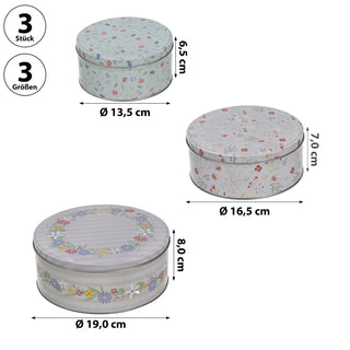 Gebäckdosen florale Muster 3er Set 3 Größen Metall rund Aufbewahrung Keksdose mit Deckel Blumenmuster