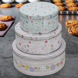 Gebäckdosen florale Muster 3er Set 3 Größen Metall rund Aufbewahrung Keksdose mit Deckel Blumenmuster