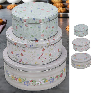 Gebäckdosen florale Muster 3er Set 3 Größen Metall rund Aufbewahrung Keksdose mit Deckel Blumenmuster