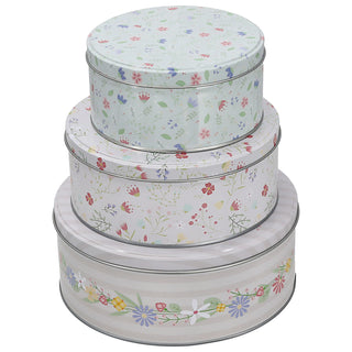 Gebäckdosen florale Muster 3er Set 3 Größen Metall rund Aufbewahrung Keksdose mit Deckel Blumenmuster