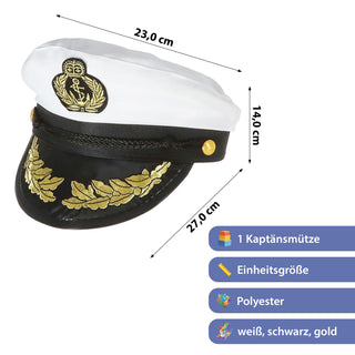 Kapitänsmütze onesize Polyester 23x14x27cm Marinemütze Verkleidung zu Fasching Karnevalskostüm Kopfbedeckung Hut Schirmmütze