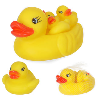 Badeente Mama mit Kids 4tlg. 11x9x15cm PVC gelb Schnabel Badespielzeug Quietscheente Badewanne Mama-Ente 3 Baby-Enten
