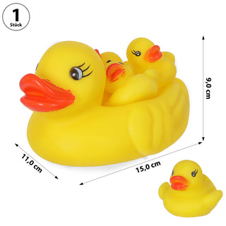 Badeente Mama mit Kids 4tlg. 11x9x15cm PVC gelb Schnabel Badespielzeug Quietscheente Badewanne Mama-Ente 3 Baby-Enten
