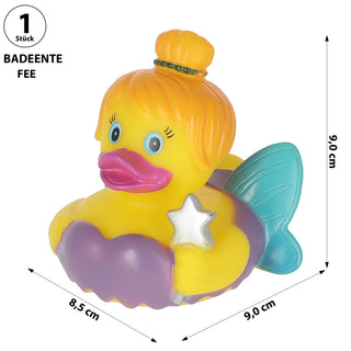 Badeente Fee H8cm PVC gelb bunt Ente Schnabel Badespielzeug Quietscheente Geschenk Zauberente Badewanne