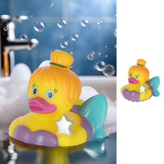 Badeente Fee H8cm PVC gelb bunt Ente Schnabel Badespielzeug Quietscheente Geschenk Zauberente Badewanne