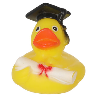 Badeente Absolvent H8cm PVC gelb schwarz Ente Schnabel Badespielzeug Quietscheente Doktor-Ente Badewanne