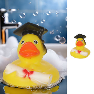Badeente Absolvent H8cm PVC gelb schwarz Ente Schnabel Badespielzeug Quietscheente Doktor-Ente Badewanne