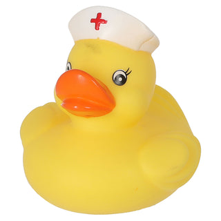 Badeente Krankenschwester H8,5cm PVC gelb weiß Ente Schnabel Badespielzeug Quietscheente Badewanne
