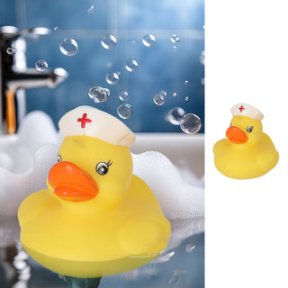 Badeente Krankenschwester H8,5cm PVC gelb weiß Ente Schnabel Badespielzeug Quietscheente Badewanne