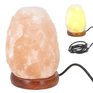 LED Salzkristallleuchte 8x12cm USB-A Kabel warmweiß MDF Salz 'Salt Range Pakistan' Salzstein Holzsockel