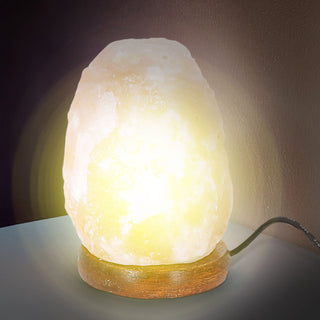 LED Salzkristallleuchte 8x12cm USB-A Kabel warmweiß MDF Salz 'Salt Range Pakistan' Salzstein Holzsockel
