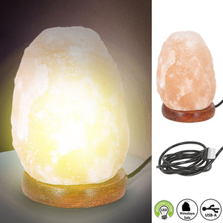 LED Salzkristallleuchte 8x12cm USB-A Kabel warmweiß MDF Salz 'Salt Range Pakistan' Salzstein Holzsockel
