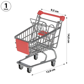 Miniatur Einkaufswagen 9,5x14x12cm Eisen Kunststoff silber rot Mini-Einkaufswagen Supermarkt-Handwagen