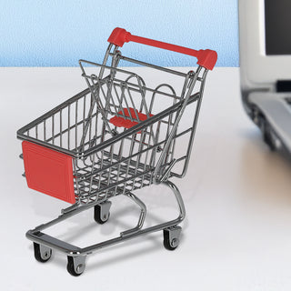 Miniatur Einkaufswagen 9,5x14x12cm Eisen Kunststoff silber rot Mini-Einkaufswagen Supermarkt-Handwagen