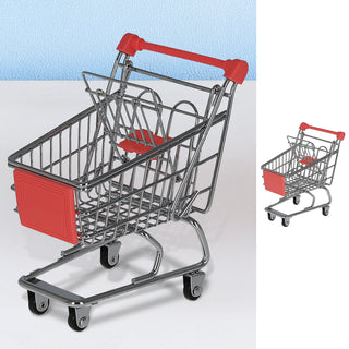 Miniatur Einkaufswagen 9,5x14x12cm Eisen Kunststoff silber rot Mini-Einkaufswagen Supermarkt-Handwagen