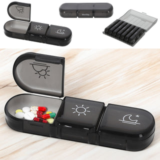 Pillenbox 7 Tage Kunststoff 12x4x16cm Beschriftung Wochentage Tageszeit Medikamentenbox Einzelfächer Pillendose Tablettendose