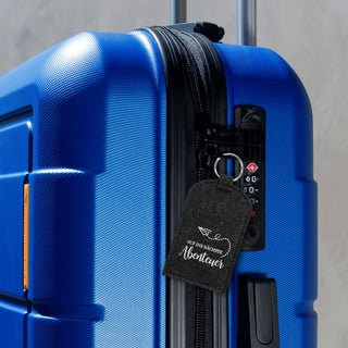 Kofferanhänger 4er Set mit Aufdruck 7x12cm anthrazit 100% Polyester Filz Schüsselring Namensfeld Gepäckanhänger