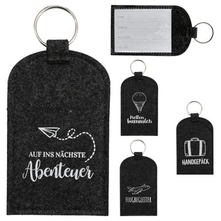 Kofferanhänger 4er Set mit Aufdruck 7x12cm anthrazit 100% Polyester Filz Schüsselring Namensfeld Gepäckanhänger
