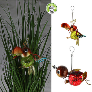 LED Tiere 2er Set zum Aufhängen Springfeder Marienkäfer Papagei bunt 15x12x6cm An-/Ausschalter Gartenfigur batteriebetrieben