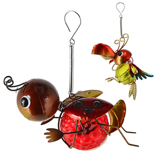 LED Tiere 2er Set zum Aufhängen Springfeder Marienkäfer Papagei bunt 15x12x6cm An-/Ausschalter Gartenfigur batteriebetrieben
