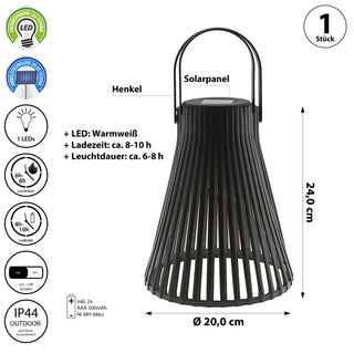 LED Solar Laterne 'Stripes' Henkel 20x24cm Kunststoff schwarz Gartenleuchte warmweiß 1 Leds IP44 Hängelampe